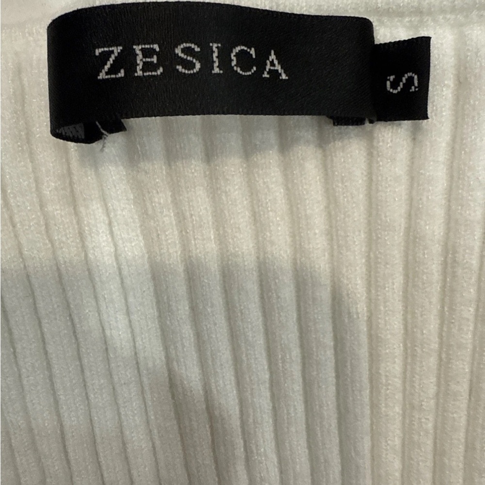 Zesica Cream Ivory Ribbed Knit Top S Square Neck Short Sleeve Stretchy Basic Tee - Picture 4 of 8
